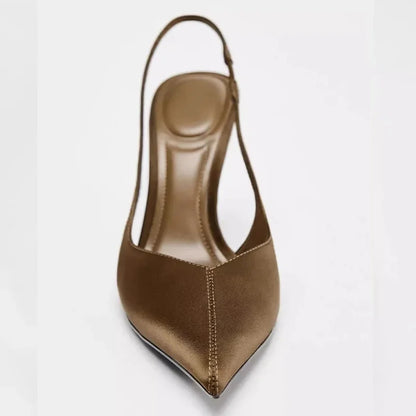 2025 New Summer Heeled Sandals Elegant Back Strap Designer Pumps Women Sexy Pointed Toe High Heels Fashion Banquet Dress Shoes