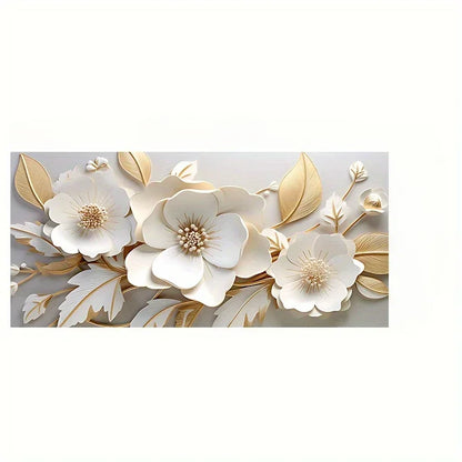 White & Golden Flowers Canvas Wall Art | Modern Painting Poster for Living Room & Bedroom Decoration
