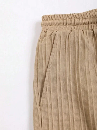 Hot autumn men's striped casual fashion suit shirt and shorts, beach casual suit autumn street wear