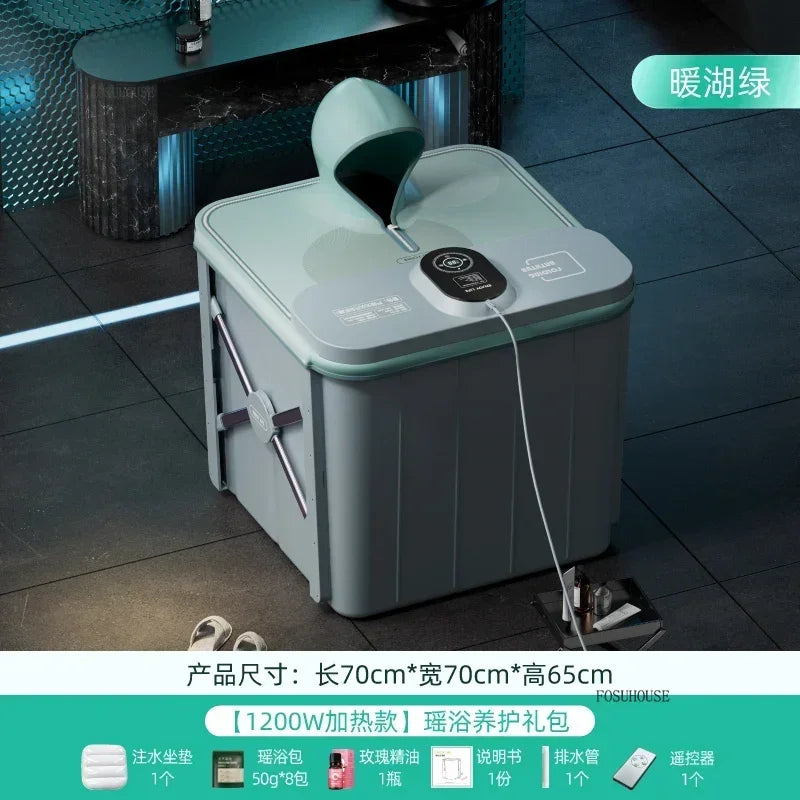 Villa Automatic Heating Folding Bath Bucket Full Body Sweat Steam Bath Barrel Constant Temperature Thickening Portable Bathtub H