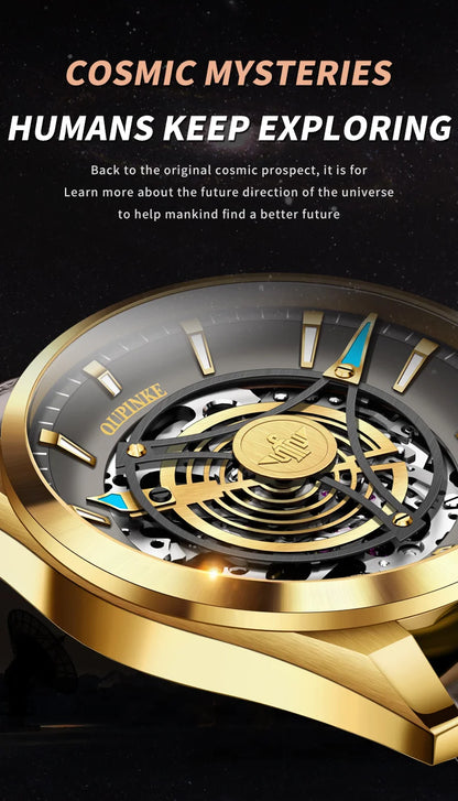 OUPINKE 3206 Automatic Mechanical Watch for Men Hollow 40mm Dial Original Hand Clock Synthetic Sapphire Mirror Leather Man Watch