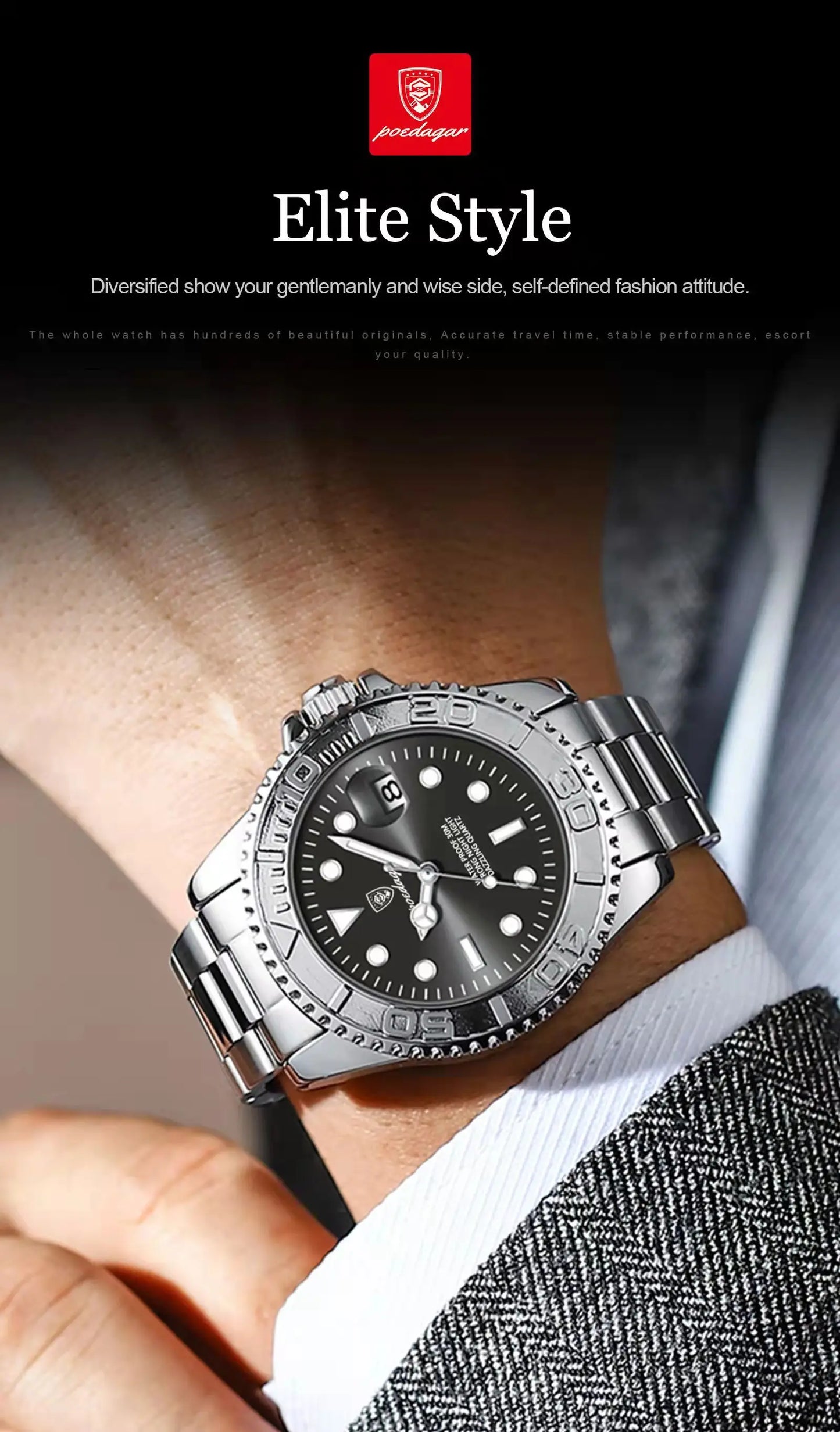 POEDAGAR Top Luxury Man Watch Waterproof Luminous Date Men Watch Stainless Steel Male Clock Sports Fashion Men's Quartz Watches