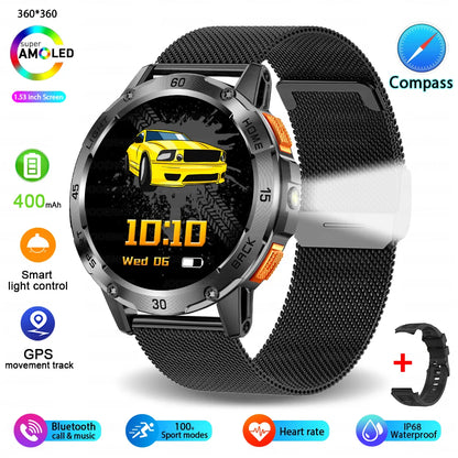 5ATM LED Flashlight Smart Watch Men 100+ Sports Modes Health Monitor Man Watches Bluetooth Call Men Smartwatches For Android ios