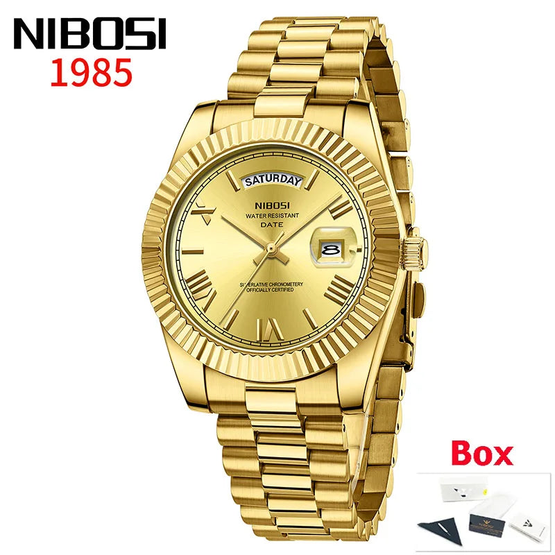 NIBOSI New Men Watch Brand Luxury Fashion Quartz Wristwatch Male Stainless Steel Waterproof Calendar Business Watches For Men