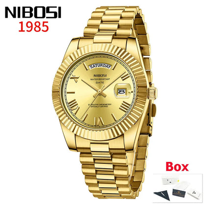 NIBOSI New Men Watch Brand Luxury Fashion Quartz Wristwatch Male Stainless Steel Waterproof Calendar Business Watches For Men