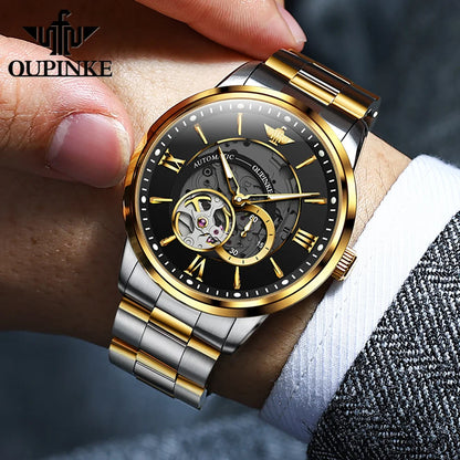 OUPINKE 3190 Hollow Automatic Mechanical Watch For Men Swiss Cerfiticate Brand Men's Watches Luxury Waterproof Man Hand Clock