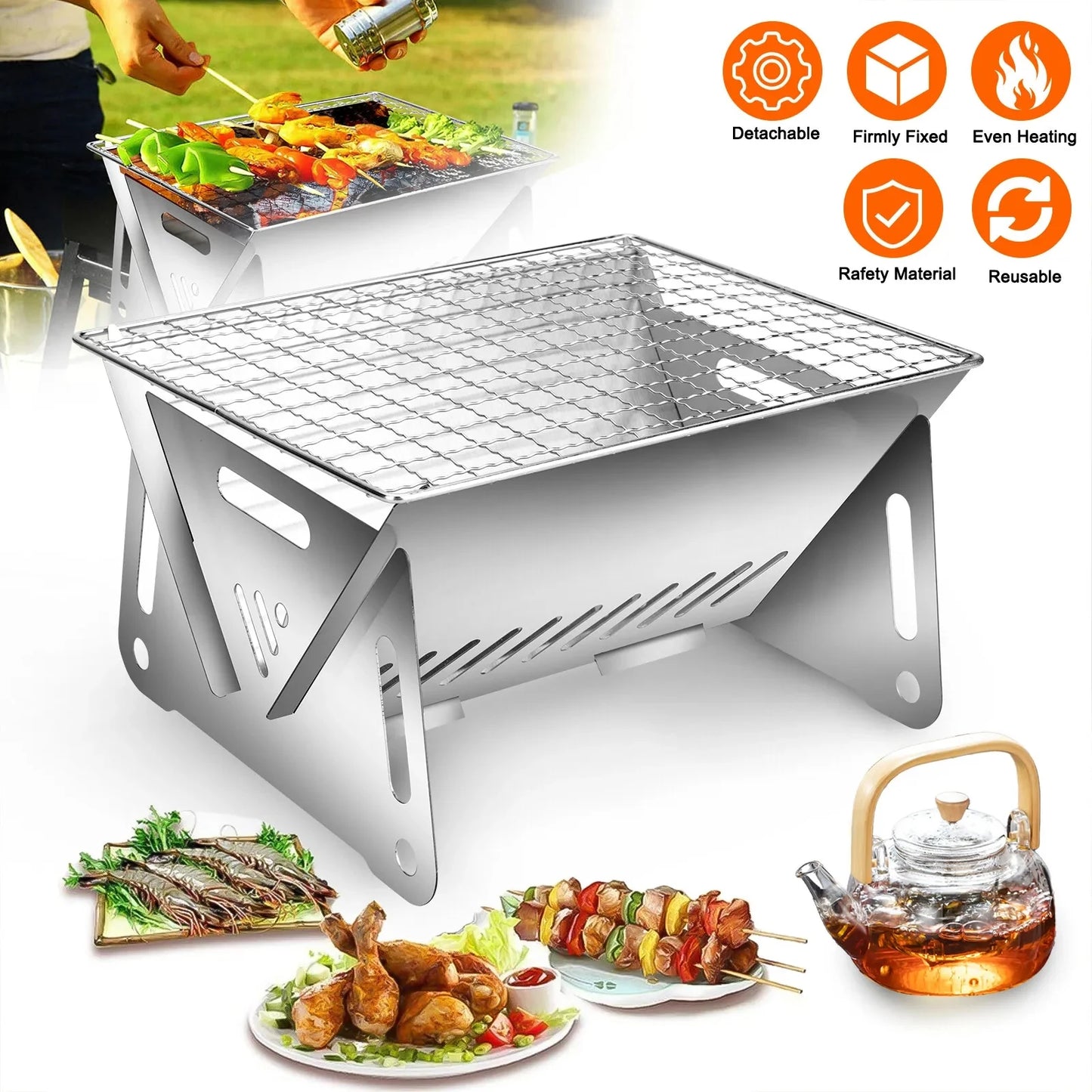 304 Barbecue Stove Household Barbecue Grill Mini brazier folding BBQ grill Charcoal Courtyard BBQ Portable Fire stove with Grill