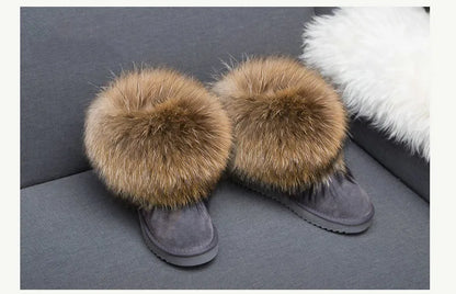 2024 Fur One Fox Hair Snow Boots Women'S Leather Low Short Tube Fashion Cowhide Snow Boots Women'S Short Boots