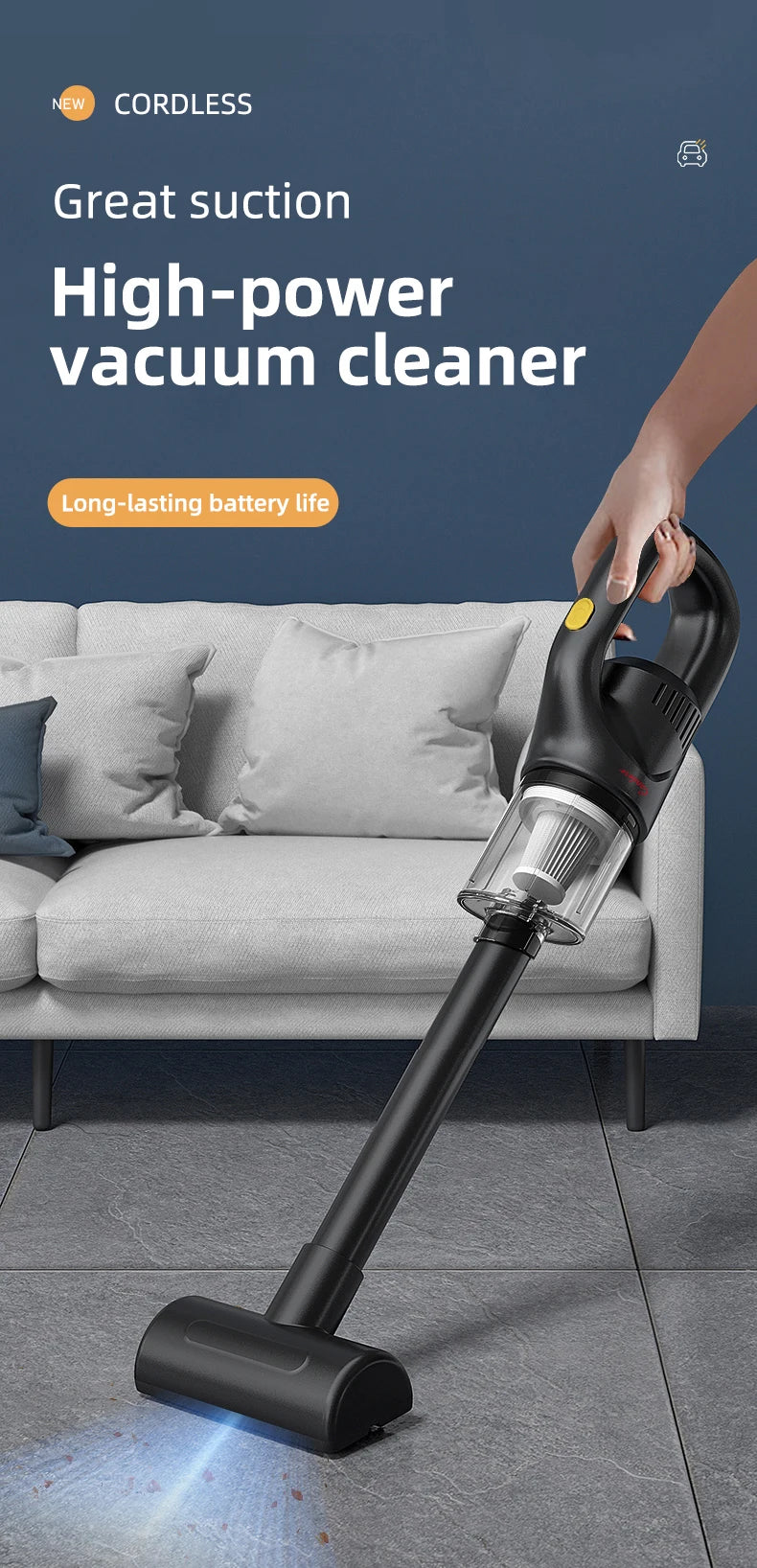 120W Wireless Car Vacuum Cleaner | 50000Pa Powerful Portable Auto Dust Collector with 2000mAh Battery