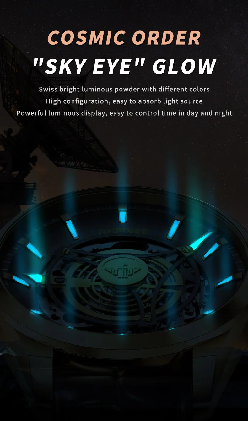 OUPINKE 3206 Automatic Mechanical Watch for Men Hollow 40mm Dial Original Hand Clock Synthetic Sapphire Mirror Leather Man Watch