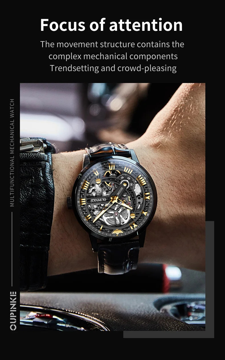 OUPINKE 3173 Men's Full Gold Watch Fully hollow out Waterproof top-level luxury automatic mechanical watch