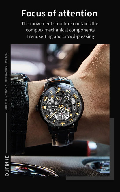 OUPINKE 3173 Men's Full Gold Watch Fully hollow out Waterproof top-level luxury automatic mechanical watch