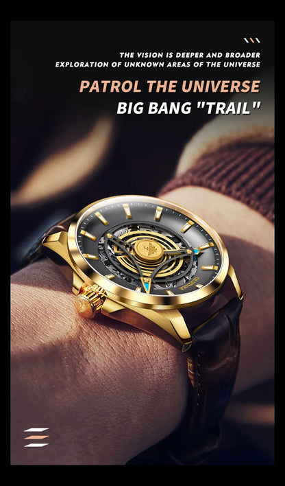 OUPINKE 3206 Automatic Mechanical Watch for Men Hollow 40mm Dial Original Hand Clock Synthetic Sapphire Mirror Leather Man Watch