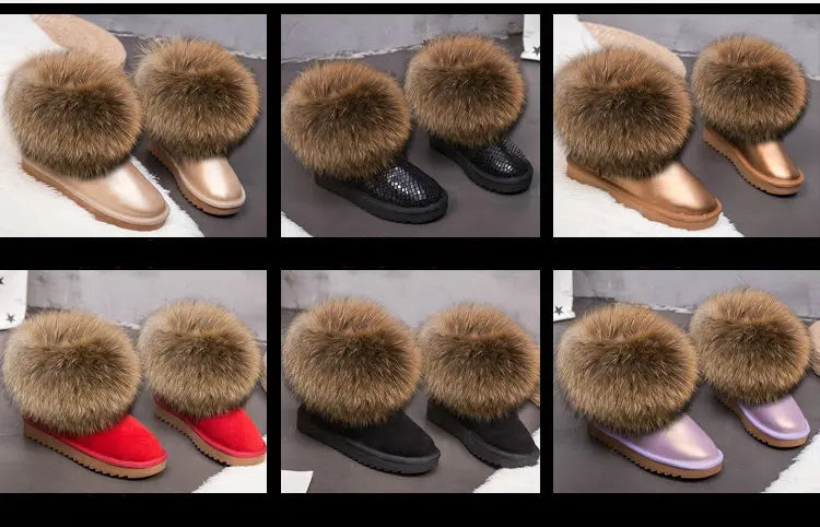 2024 Fur One Fox Hair Snow Boots Women'S Leather Low Short Tube Fashion Cowhide Snow Boots Women'S Short Boots