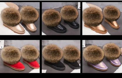 2024 Fur One Fox Hair Snow Boots Women'S Leather Low Short Tube Fashion Cowhide Snow Boots Women'S Short Boots