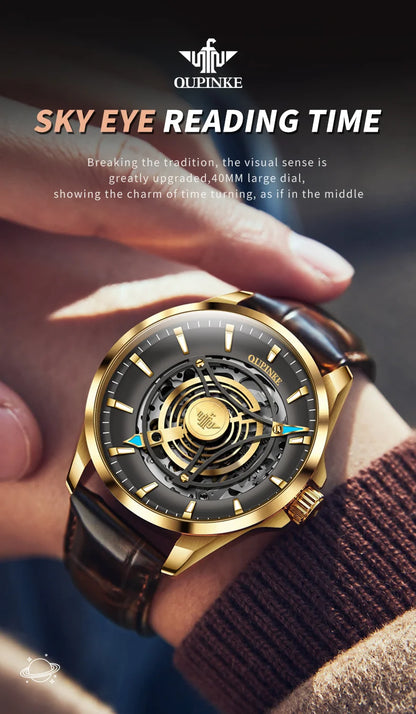 OUPINKE 3206 Automatic Mechanical Watch for Men Hollow 40mm Dial Original Hand Clock Synthetic Sapphire Mirror Leather Man Watch