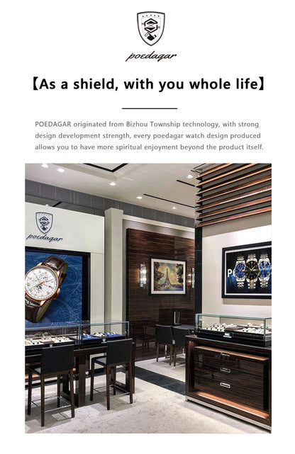 POEDAGAR Original Luxury Men's Watches Date Chronograph Stainless Steel Quartz Watch Waterproof Luminous Fashion Man Wristwatch