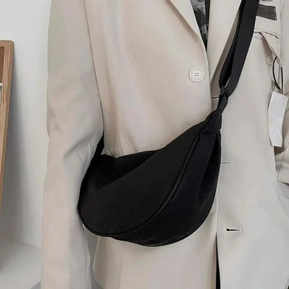 1pc Solid Color Nylon For Women Large Capacity Travel Crossbody Half Moon Daily Street Fanny Pack Waist Bag