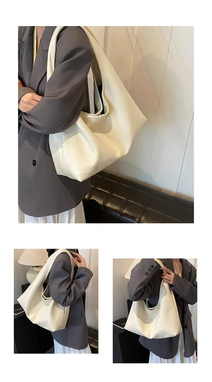 Big Black Shoulder Bags for Women Large Hobo Shopper Bag Solid Color Quality Soft Leather Crossbody Handbag Lady Travel Tote Bag