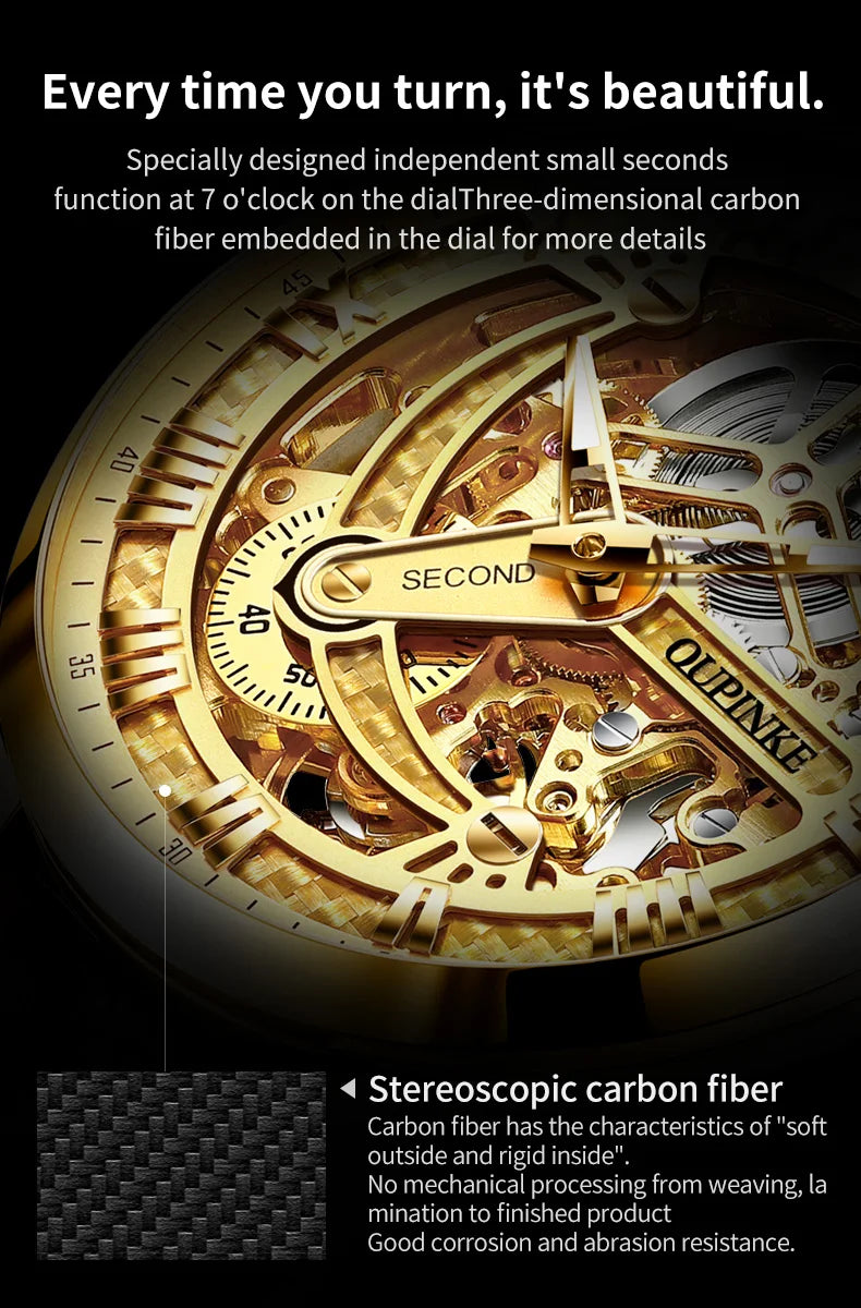 OUPINKE 3173 Men's Full Gold Watch Fully hollow out Waterproof top-level luxury automatic mechanical watch