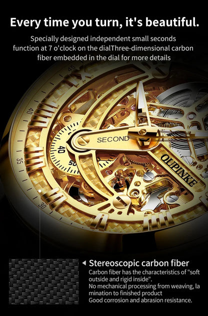 OUPINKE 3173 Men's Full Gold Watch Fully hollow out Waterproof top-level luxury automatic mechanical watch