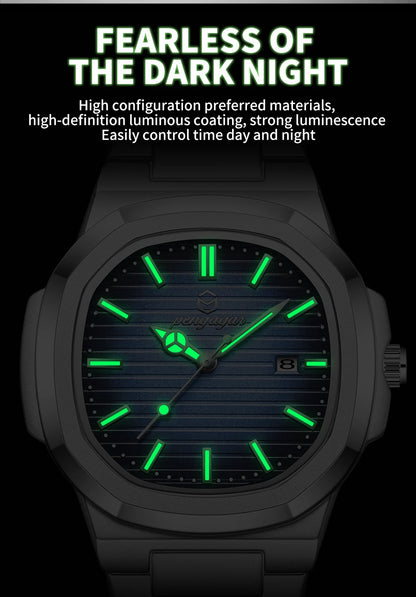 2025 New Luxury Military Man Watch Square Waterproof Luminous Date Week Men Watch Stainless Steel Quartz Men's Watches Reloj+box