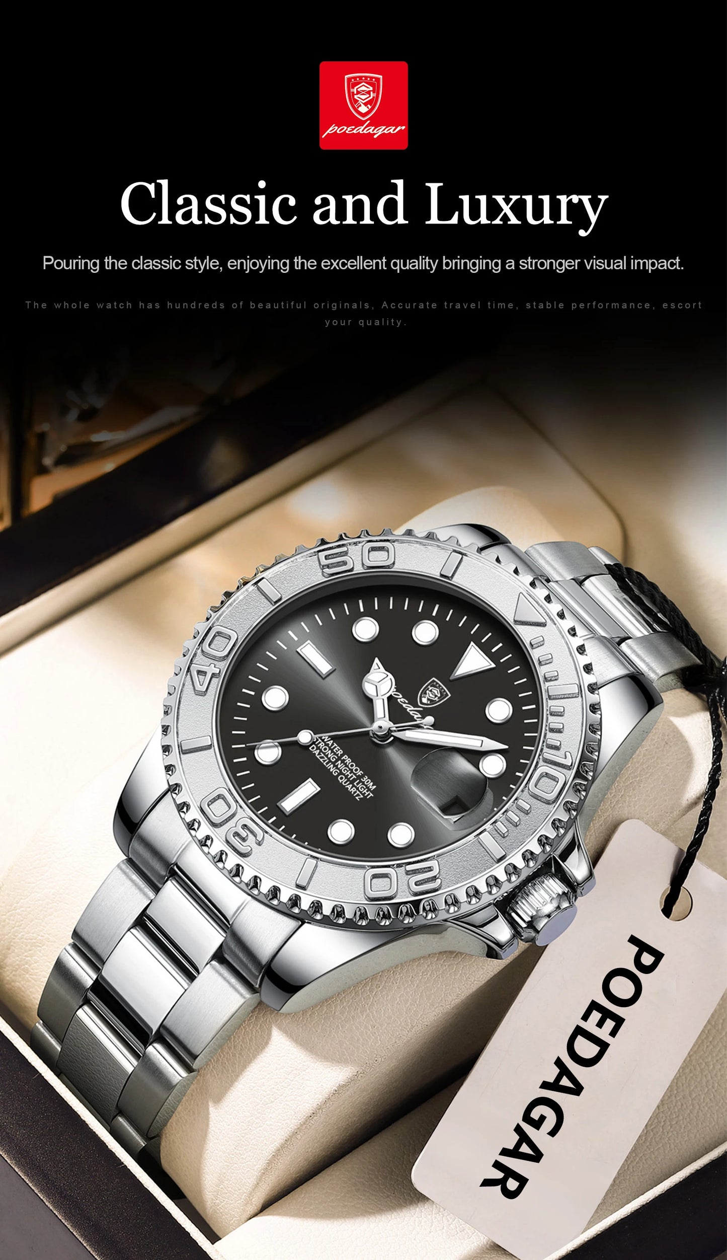 POEDAGAR Top Luxury Man Watch Waterproof Luminous Date Men Watch Stainless Steel Male Clock Sports Fashion Men's Quartz Watches