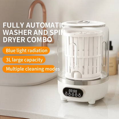 Mini Dual-Tub Washing Machine Portable Washer For Underwear/Socks 3L Capacity Blue Light Sterilization Easy Drain