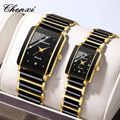 CHENXI 104A Couple's Quartz Watch Gold Black and White Ceramic Luxury Watch Men's and Women's Valentine's Day Gift Watch reloj