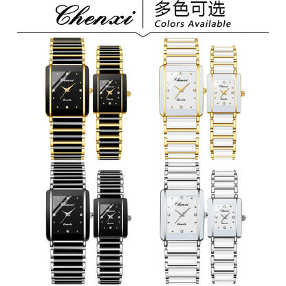 CHENXI 104A Fashion couple watches Rectangle Quartz Watch for Women Men Lovers Simulated-ceramics relojes para damas reloj mujer