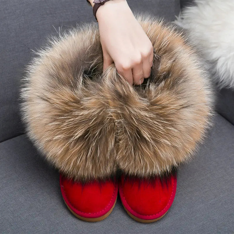2024 Fur One Fox Hair Snow Boots Women'S Leather Low Short Tube Fashion Cowhide Snow Boots Women'S Short Boots