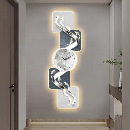 Modern Nine Fish LED Wall Clock | Artistic Silent Mural Clock with Luminous Design for Living Room & Home Decoration