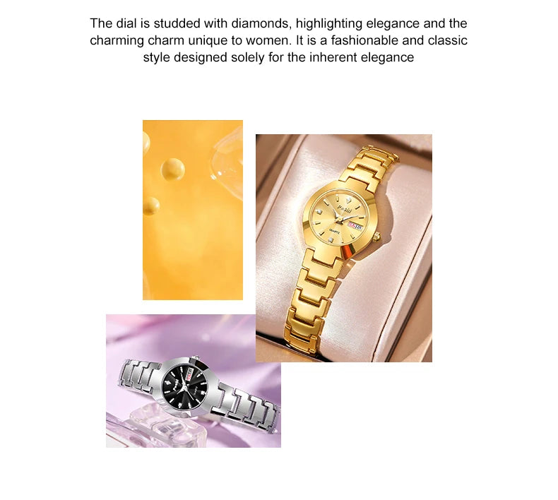Swiss Brand POSHI Women Watch Stainless Steel Simple Waterproof Luminous with Date Week Quartz Watches Elegant Bracelet for Gift