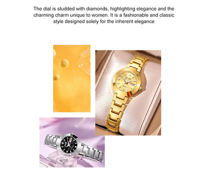 Swiss Brand POSHI Women Watch Stainless Steel Simple Waterproof Luminous with Date Week Quartz Watches Elegant Bracelet for Gift