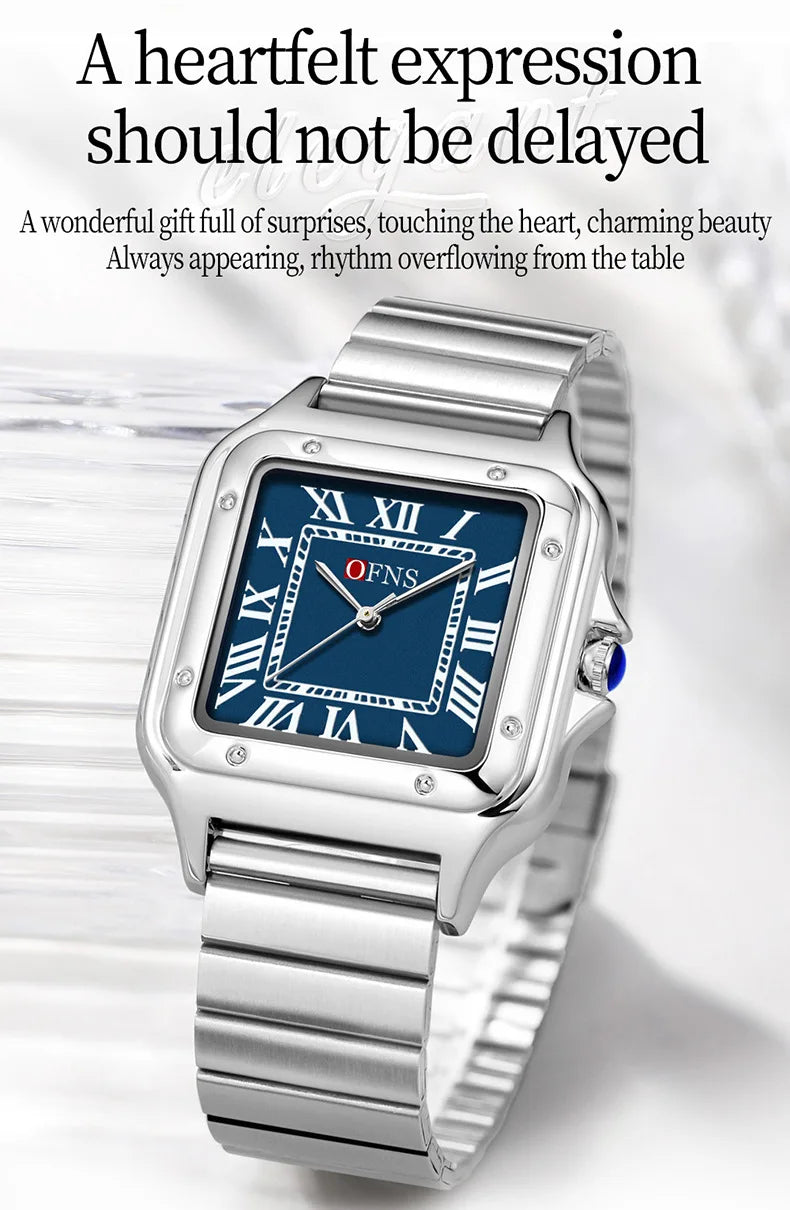 OFNS 2025 New 1516 Square Couple Quartz Watch 3ATM Waterproof Mineral Glass Roman Scale Simple Fashion Watch for Men and Women