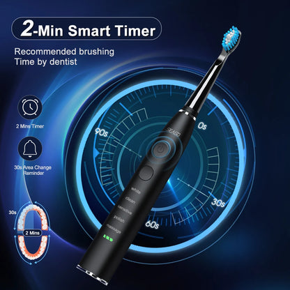 Seago SG-575 Sonic Electric Toothbrush | USB Rechargeable Toothbrush with 360-Day Battery Life, 4 Brush Heads & Travel Box