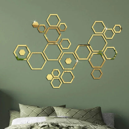24Pcs Hexagon 3D Mirror Wall Stickers | Self-Adhesive Waterproof Honeycomb Design for Bedroom & Home Decoration