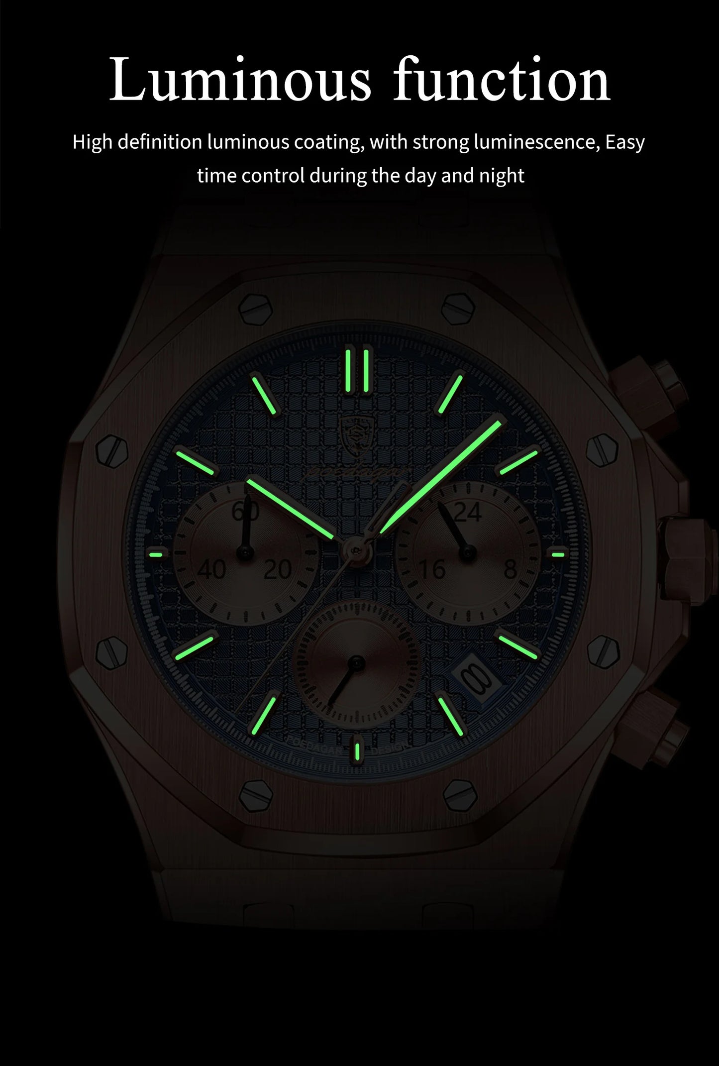POEDAGAR Original Luxury Men's Watches Date Chronograph Stainless Steel Quartz Watch Waterproof Luminous Fashion Man Wristwatch