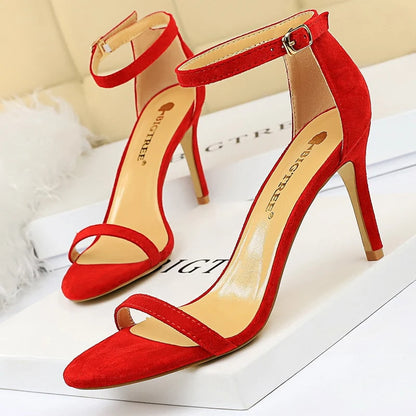 BIGTREE Shoes Summer Women Sandals Suede Hollow High Heels Stiletto Fashion Sandles Women Heels Ladies Shoes Women's Sandals