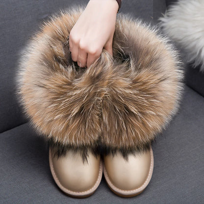 2024 Fur One Fox Hair Snow Boots Women'S Leather Low Short Tube Fashion Cowhide Snow Boots Women'S Short Boots