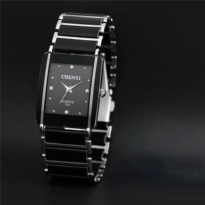 Fashion Rectangle Watch Women White Simulated Ceramics Watches Men Women Casual Quartz Wristwatches Couple Watch Unique Watch