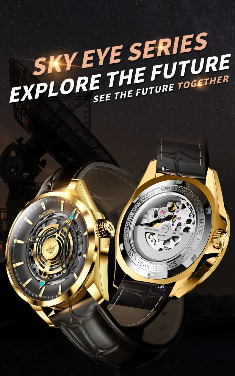 OUPINKE 3206 Automatic Mechanical Watch for Men Hollow 40mm Dial Original Hand Clock Synthetic Sapphire Mirror Leather Man Watch