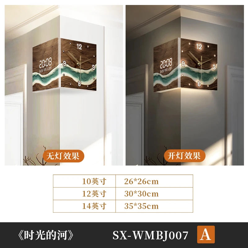 Abstract Double-Sided Acrylic Wall Clock | Silent Operation with Digital Display, Modern Home Living Room Decor