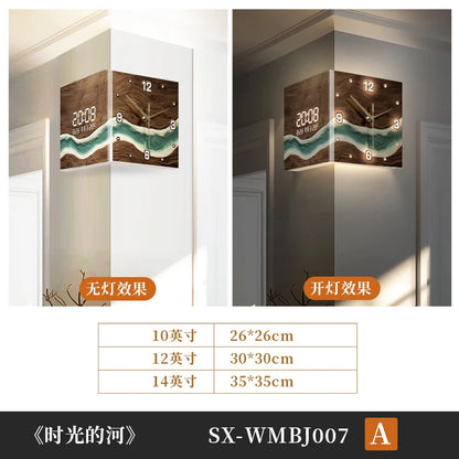 Abstract Double-Sided Acrylic Wall Clock | Silent Operation with Digital Display, Modern Home Living Room Decor