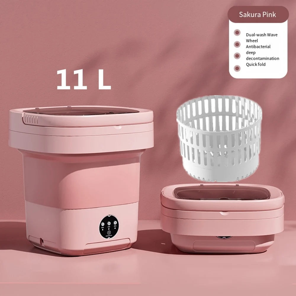 6L/11L Foldable Portable Washing Machine with Spin Dryer | Ultrasonic Mini Washer for Clothes, Underwear & Travel Use
