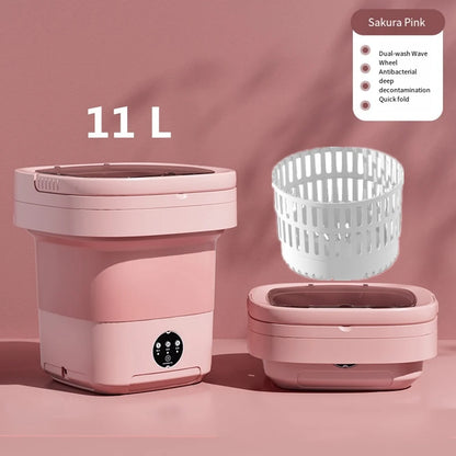6L/11L Foldable Portable Washing Machine with Spin Dryer | Ultrasonic Mini Washer for Clothes, Underwear & Travel Use