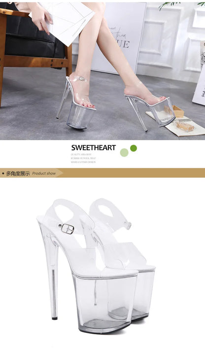 Summer Sandals Women 13 15 17 20cm High Heel Crystal Thin Heels Women Luxury Wedding Shoes Sexy Transparent Platform Sandals