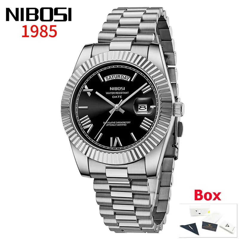 NIBOSI New Men Watch Brand Luxury Fashion Quartz Wristwatch Male Stainless Steel Waterproof Calendar Business Watches For Men