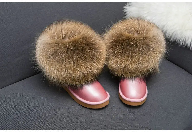 2024 Fur One Fox Hair Snow Boots Women'S Leather Low Short Tube Fashion Cowhide Snow Boots Women'S Short Boots