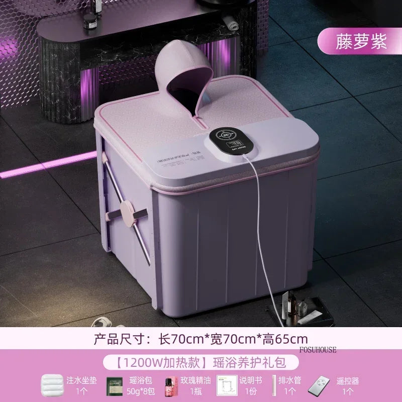 Villa Automatic Heating Folding Bath Bucket Full Body Sweat Steam Bath Barrel Constant Temperature Thickening Portable Bathtub H